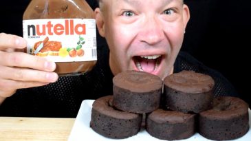 ASMR NUTELLA CHOCOLATE CAKE FILLED SOUFFLE WHITE MILK EASY EATING EATING SOUNDS ASMR SHOW NO TALKING-2