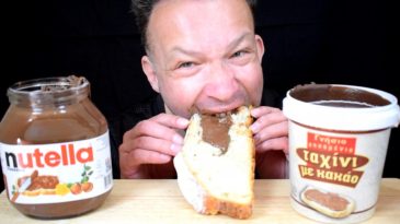 ASMR NUTELLA TAHINI BREAD SPREAD PROTEIN MILK MUKBANG FRESH CRUNCHY BREAD NO TALKING EATING SOUNDS-2