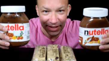 NUTELLA ASMR BREAKFAST RICE CEREAL BARS TREATS EXTREMELY STICKY AND MESSY EATING SOUNDS MUKBANG MILK-1