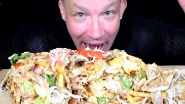 HUMONGOUS GYROS SALAD ASMR MUKBANG ARABIAN PITTA FRENCH FRIES TOMATOES GREEK STREET FOOD TZATZIKI GREENS LETTUCE-1