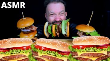 3 HUMONGUS BURGERS ASMR MAKING & EATING THEM BACON GREENS NO TALKING MUKBANG SHOW